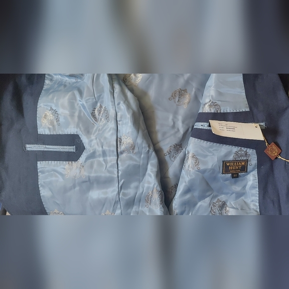 WILLIAM HUNT MEN'S LINEN-COTTON NAVY HERRINGBONE 2-BUTTON BLAZER SIZE 44 NWT - Picture 9 of 10